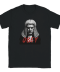 Svart t-shirt med kaxig statement-design föreställande en sträng domare