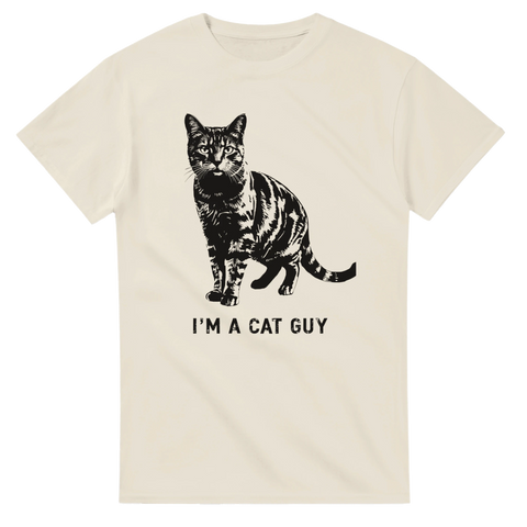 Off-white t-shirt med detaljrik stencilillustration av en sittande katt