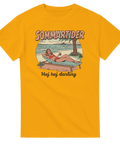 Vintage sommar-motiv med texten Sommartider hej hej darling – gul t-shirt