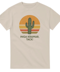 Retroinspirerad t-shirt med en vresig kaktus och textdesign i sandfärg