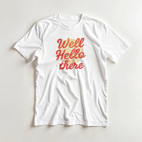 Vintage inspirerad hälsningstext i varma toner – somrig t-shirt med tryck