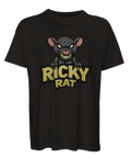 Grafiskt motiv av en stressad råtta tryckt på svart t-shirt