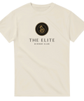 Stilrent grafiskt tryck i lyxig stil på en krämvit t-shirt