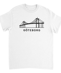 Klassisk vit t-shirt med ett tydligt svart linjetryck av Göteborgs mest kända bro.