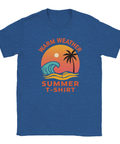 Vintage surf-illustration med solnedgång – grafiskt tryck på blå melerad t-shirt