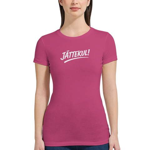 Rolig text "Jättekul" på dam t-shirt premium vit