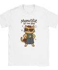 Vit  t-shirt med tecknad katt i solglasögon och texten Meowtfit of the Day