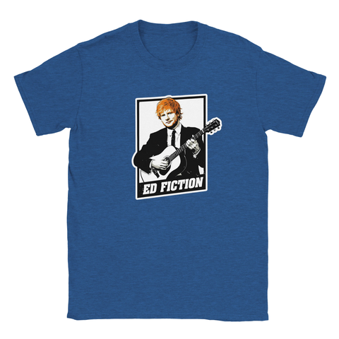Blå t-shirt med humoristisk mashup av popstjärna och kultfilm