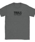 Truls Möregårdh text i svart på mörkgrå t-shirt, sportig design.