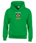 Billy Badger-tryck med arg grävling som röker cigarr och texten "Six Seven Dude" på grön barnhoodie.