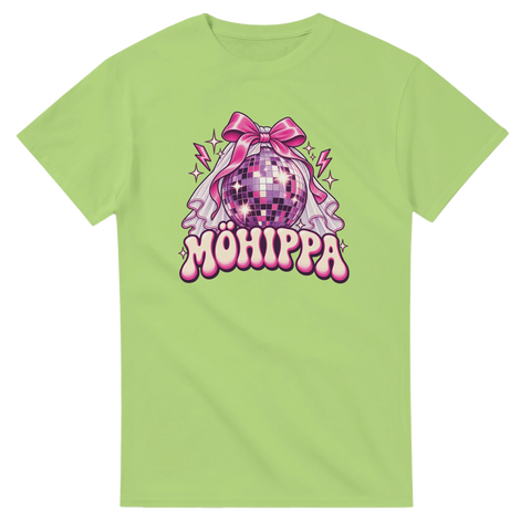 T-shirt med rosa discokula, rosett, brudslöja och texten Möhippa
