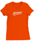 Orange dam-t-shirt med humoristiskt tryck i minimalistisk stil