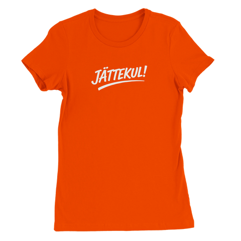 Orange dam-t-shirt med humoristiskt tryck i minimalistisk stil