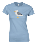 Stilren kustfågel i modern design – ljusblå t-shirt för dam