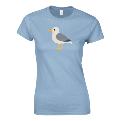 Stilren kustfågel i modern design – ljusblå t-shirt för dam