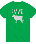 Snygg t-shirt med lantligt motiv av en ko och text på en grön t-shirt