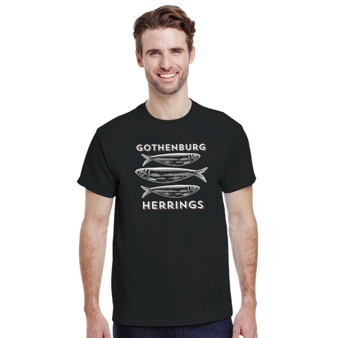 stadstema t-shirt Gothenburg Herrings svart med text och fiskmotiv