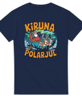 Marinblå t-shirt med Kiruna Polarjul tryck, tomte i släde och norrsken