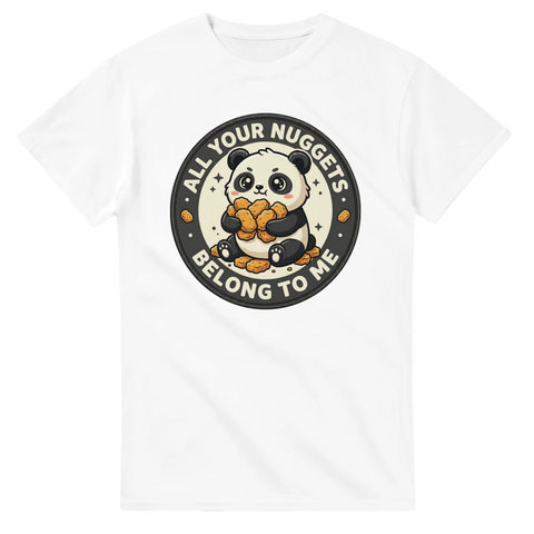 Kaxig panda i rund design med nuggets-tema – vit t-shirt