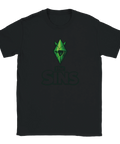 Provokativ t-shirt med texten The Sins och en demonisk grön kristall