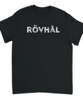 Svart t-shirt med humoristiskt textmotiv Rövhål i vit sliten stil