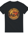 Svart t-shirt med hot rod och texten "Fuel Devils Hot Rod Garage"

