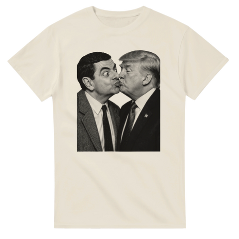 T-shirt med kaxig och ironisk fotomontage-design i krämvit nyans