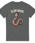 Kreativt motiv med texten Elon Mask i vintage-stil på grå t-shirt