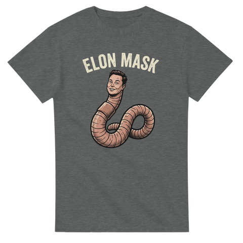Kreativt motiv med texten Elon Mask i vintage-stil på grå t-shirt