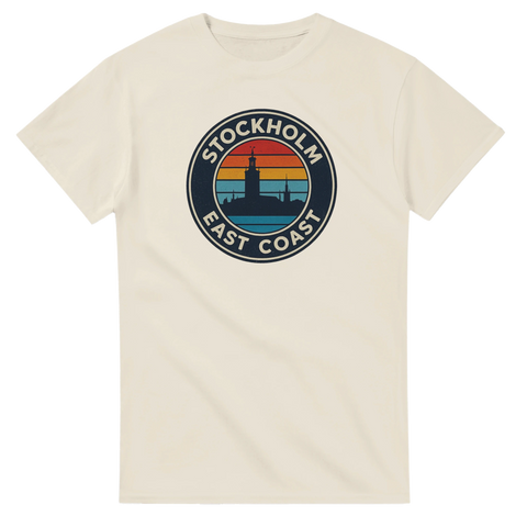 Beige t-shirt med grafiskt Stockholm East Coast motiv i varma färger