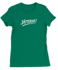 Grön t-shirt med ironiskt budskap tryckt på bröstet