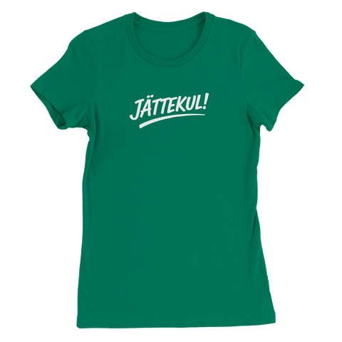 Grön t-shirt med ironiskt budskap tryckt på bröstet