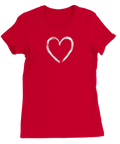 Minimalistisk t-shirt med handmålat vitt hjärta på röd bakgrund