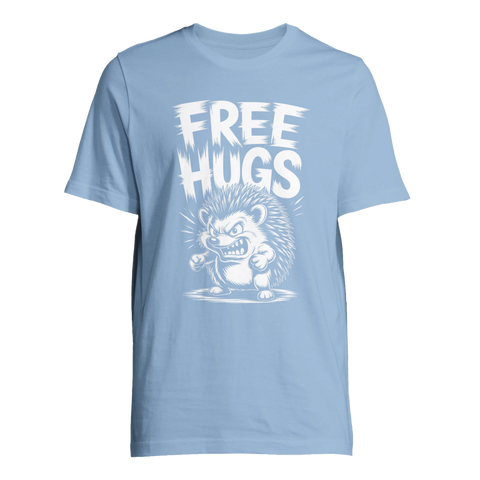 Ljusblå t-shirt med en kaxig igelkott i högkontrast-illustration