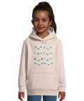 Smiley faces-tryck med blå emojimotiv på ljusbeige barnhoodie med känguruficka.