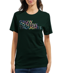 Mörkgrön t-shirt med textbaserad illustration och färgstarkt tryck