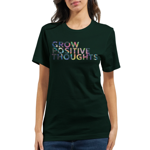 Mörkgrön t-shirt med textbaserad illustration och färgstarkt tryck