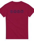 Vinröd t-shirt med årtalet 1887 inramat i lagerkransar