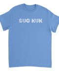 Blå t-shirt med Sug Kuk tryck för en provokativ look
