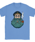 Retroinspirerad grafik föreställande kapten med vågigt skägg på blå t-shirt