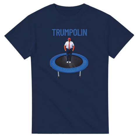 Grafiskt motiv med texten Trumpolin och Donald Trump – marinblå t-shirt