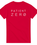 Dystopisk märkning med texten Patient Zero – röd t-shirt med minimalistiskt tryck
