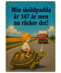 Retro illustration av barn som rider på sköldpadda – humorposter