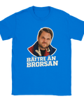 Ljusblå t-shirt med fotbollsinspirerat motiv, Andreas Holmberg och texten ”Bättre än brorsan”