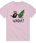 Illustration av en svart katt som välter en julgran – rolig t-shirt för kattägare