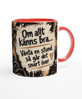 Mugg med texten Om allt känns bra och svartvit retroillustration.