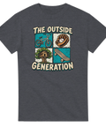 Retro illustration med cykel, trädkoja och skateboard på gråmelerad t-shirt