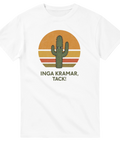 Illustration av en kaktus med texten Inga kramar tack på vit t-shirt