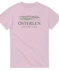 Stilren resort-design med motiv av natur på en ljusrosa t-shirt