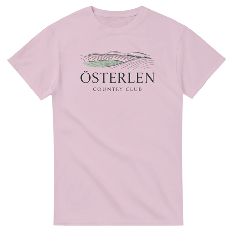 Stilren resort-design med motiv av natur på en ljusrosa t-shirt